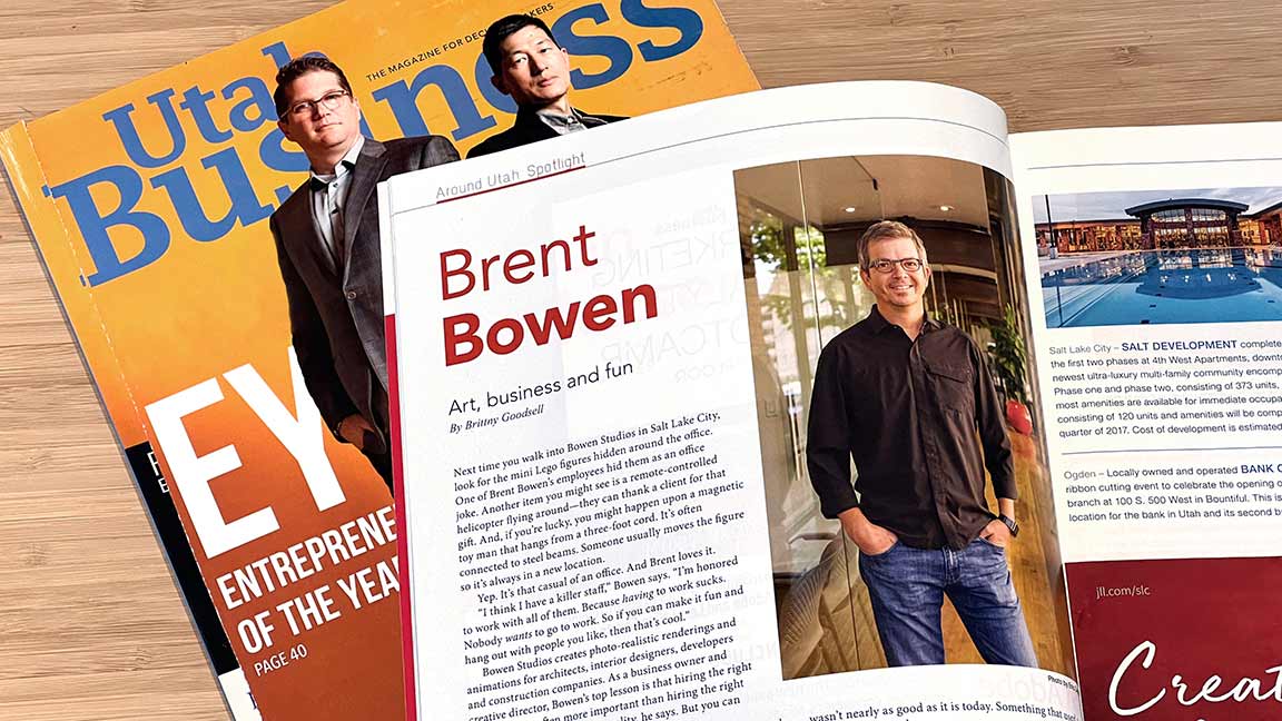 Bowen Studios in Utah Business Magazine for 3D renderings and animations