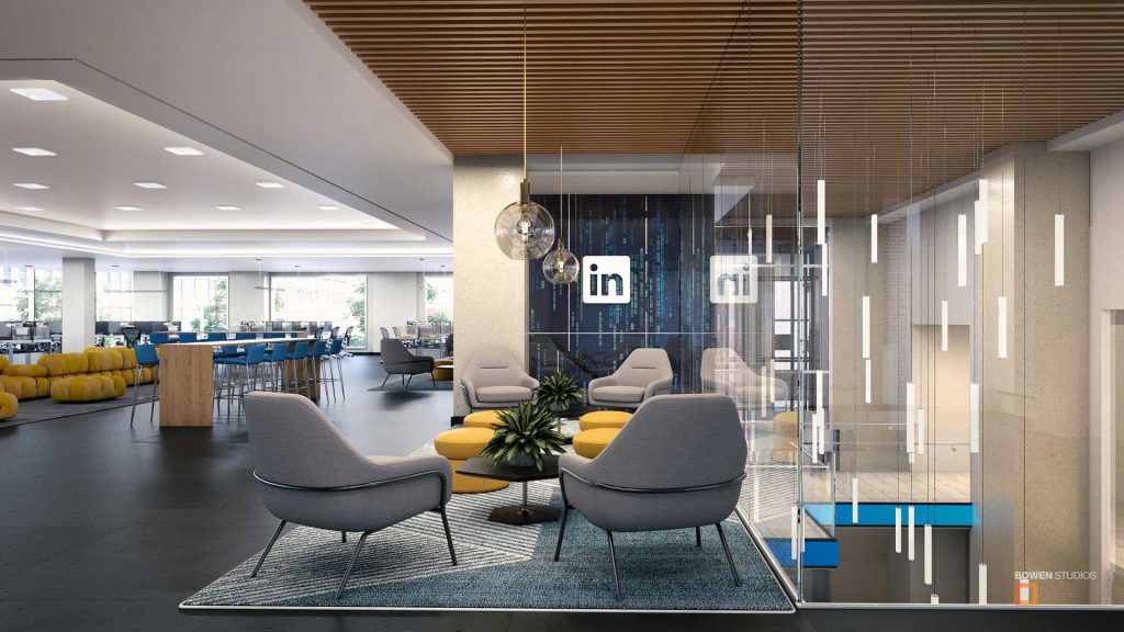 Architectural Rendering of LinkedIn's lobby